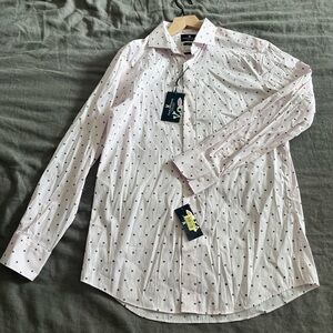 Psycho Bunny Light Pink Dress Shirt with Pink Stripes and Black Pattern